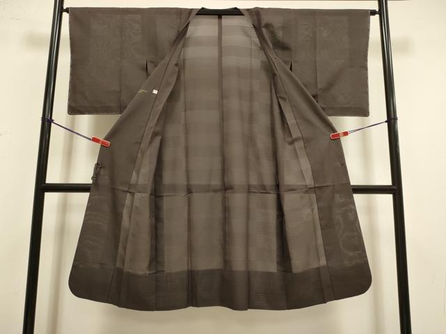 平和屋着物▽道行コート　スリーシーズン　春夏秋　塵除け　横段文　煤竹色　正絹　逸品　未使用　DABI4145du