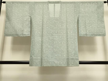 平和屋着物▽道行コート　スリーシーズン　春夏秋　塵除け　花唐草文　青白橡色　正絹　逸品　DABI4148du