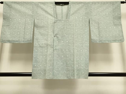 平和屋着物▽道行コート　スリーシーズン　春夏秋　塵除け　花唐草文　青白橡色　正絹　逸品　DABI4148du