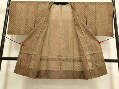 平和屋着物▽道行コート　スリーシーズン　春夏秋　塵除け　縞　正絹　逸品　DABI4152du