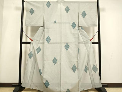 平和屋着物＊夏物　お召　風通紗　露芝菱文　正絹　逸品　DABI4157du