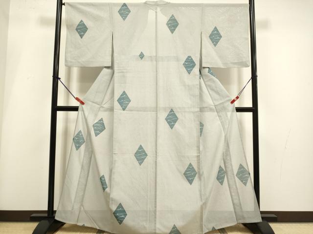平和屋着物＊夏物　お召　風通紗　露芝菱文　正絹　逸品　DABI4157du