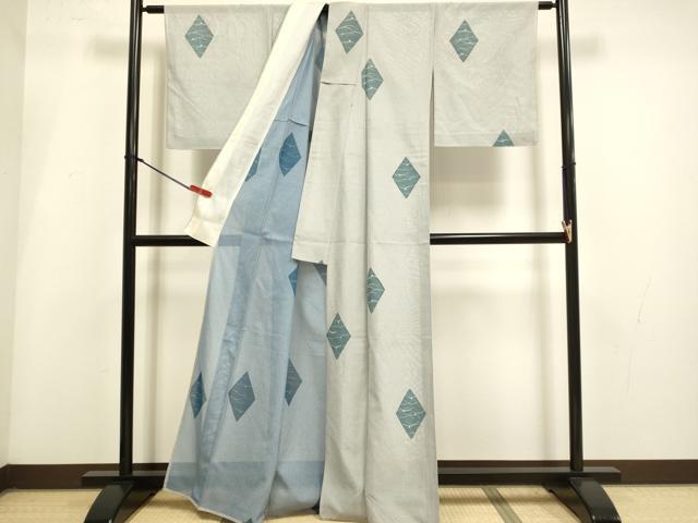 平和屋着物＊夏物　お召　風通紗　露芝菱文　正絹　逸品　DABI4157du