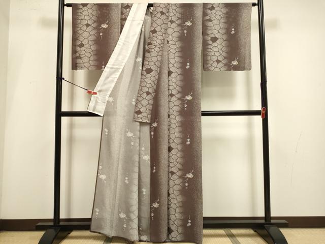 平和屋着物＊夏物　小紋　絽　石畳花文　正絹　逸品　DABI4161du