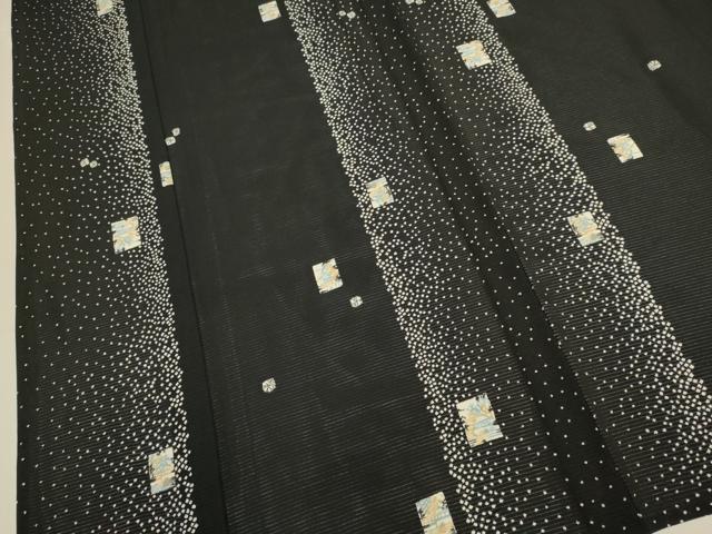 平和屋着物＊夏物　小紋　絽　色紙花文　黒地　正絹　逸品　DABI4164du