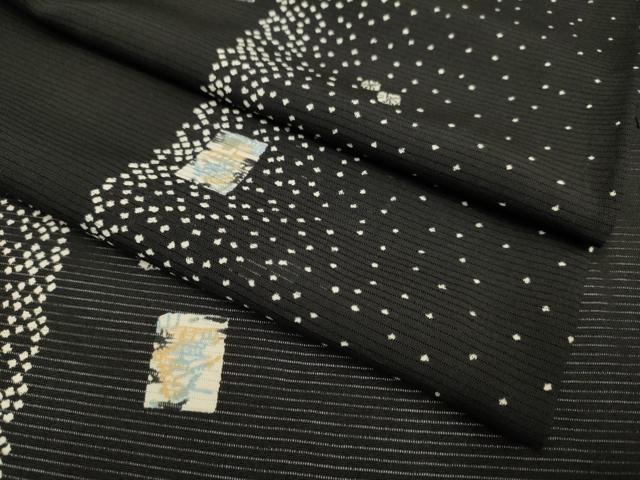 平和屋着物＊夏物　小紋　絽　色紙花文　黒地　正絹　逸品　DABI4164du