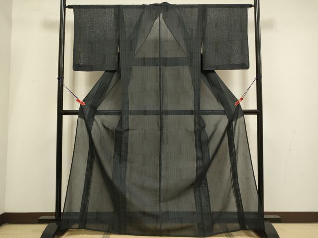 平和屋着物＊夏物　結城紬　夏結城　変わり格子　正絹　逸品　DABI4166du