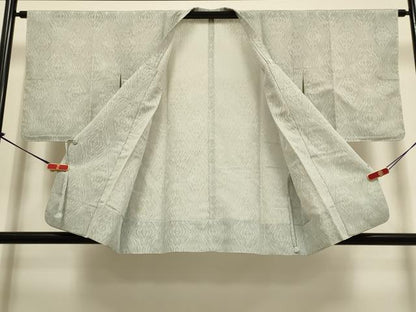 平和屋着物▽道行コート　スリーシーズン　春夏秋　塵除け　菱文　灰汁色　正絹　逸品　DABI4173du