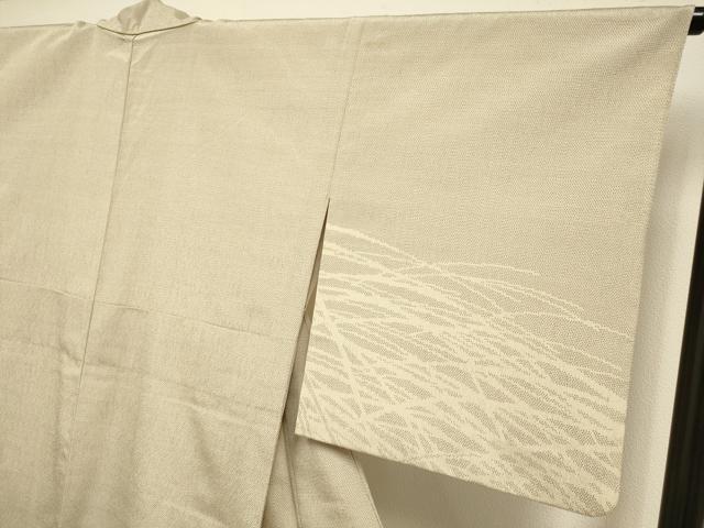 平和屋着物▽本塩沢　訪問着　単衣　草葉文　正絹　逸品　DABI4186du