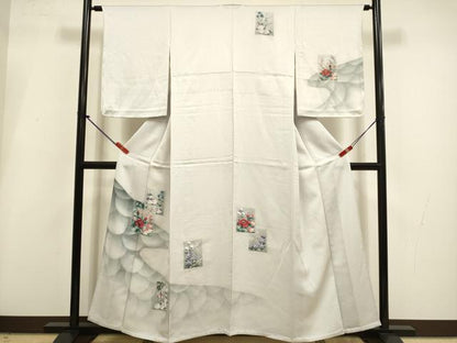 平和屋着物▽訪問着　単衣　手描き　草花文　暈し染め　正絹　逸品　未使用　DABI4187du