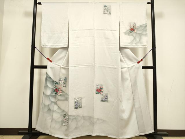 平和屋着物▽訪問着　単衣　手描き　草花文　暈し染め　正絹　逸品　未使用　DABI4187du