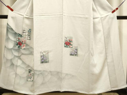 平和屋着物▽訪問着　単衣　手描き　草花文　暈し染め　正絹　逸品　未使用　DABI4187du