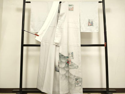 平和屋着物▽訪問着　単衣　手描き　草花文　暈し染め　正絹　逸品　未使用　DABI4187du