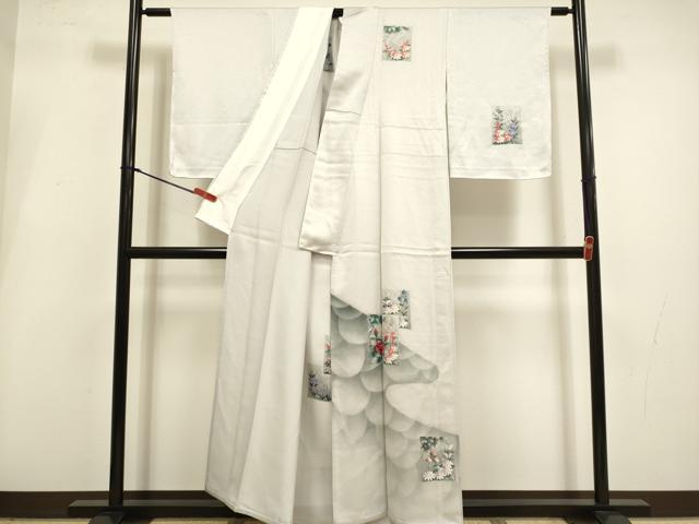 平和屋着物▽訪問着　単衣　手描き　草花文　暈し染め　正絹　逸品　未使用　DABI4187du