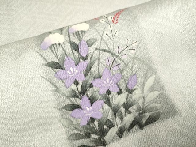 平和屋着物▽訪問着　単衣　手描き　草花文　暈し染め　正絹　逸品　未使用　DABI4187du