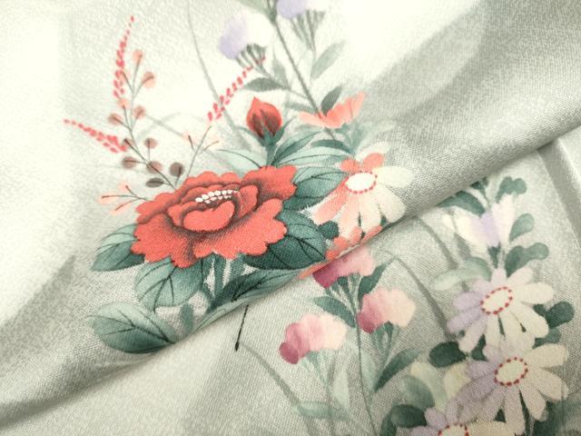 平和屋着物▽訪問着　単衣　手描き　草花文　暈し染め　正絹　逸品　未使用　DABI4187du