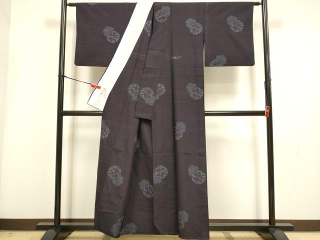 平和屋着物▽結城紬　単衣　100亀甲　雪輪花文　正絹　逸品　DABI4188du