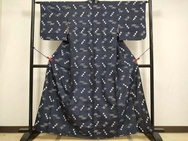 平和屋着物▽本場琉球絣　紬　単衣　琉球絣文様　正絹　逸品　DABI4190du