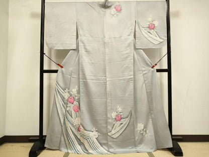 平和屋着物▽訪問着　単衣　薔薇　正絹　逸品　DABI4193du
