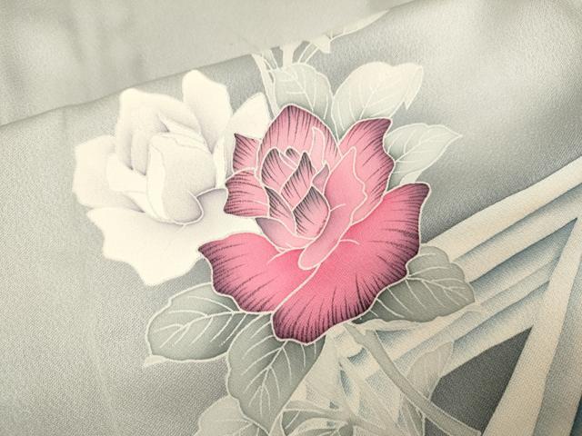 平和屋着物▽訪問着　単衣　薔薇　正絹　逸品　DABI4193du