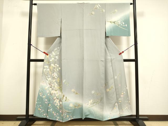 平和屋着物▽十日町友禅作家　阿部佳雪　訪問着　単衣　草花文　暈し染め　正絹　逸品　DABI4195du