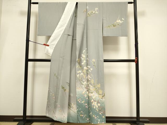 平和屋着物▽十日町友禅作家　阿部佳雪　訪問着　単衣　草花文　暈し染め　正絹　逸品　DABI4195du