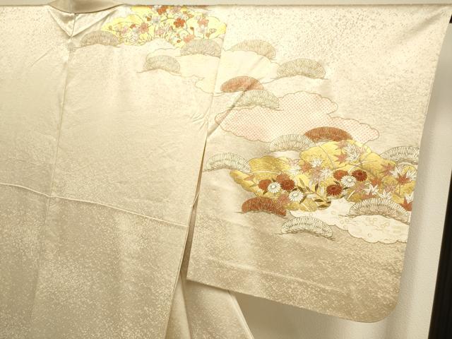 平和屋着物▽銀座きしや　訪問着　単衣　駒刺繍　花松文　金彩　正絹　逸品　DABI4200du