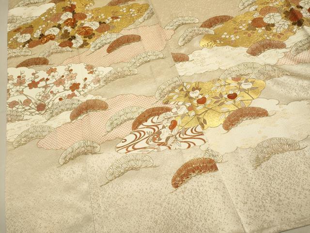 平和屋着物▽銀座きしや　訪問着　単衣　駒刺繍　花松文　金彩　正絹　逸品　DABI4200du