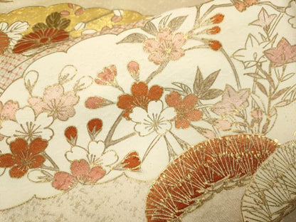 平和屋着物▽銀座きしや　訪問着　単衣　駒刺繍　花松文　金彩　正絹　逸品　DABI4200du