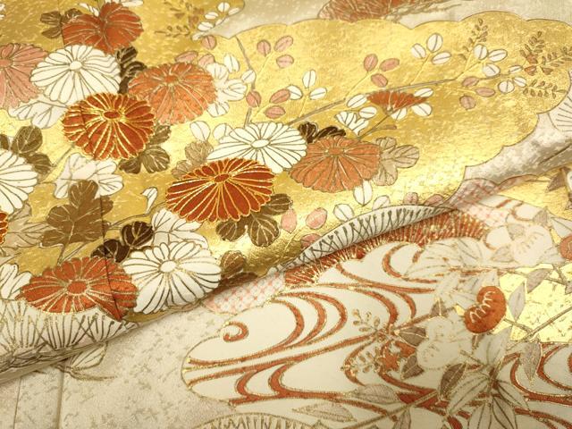 平和屋着物▽銀座きしや　訪問着　単衣　駒刺繍　花松文　金彩　正絹　逸品　DABI4200du