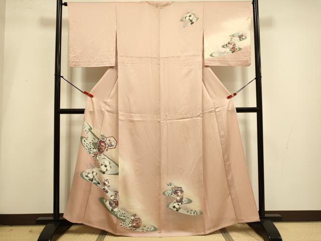 平和屋着物▽訪問着　単衣　陶器花文　暈し染め　正絹　逸品　DABI4212du