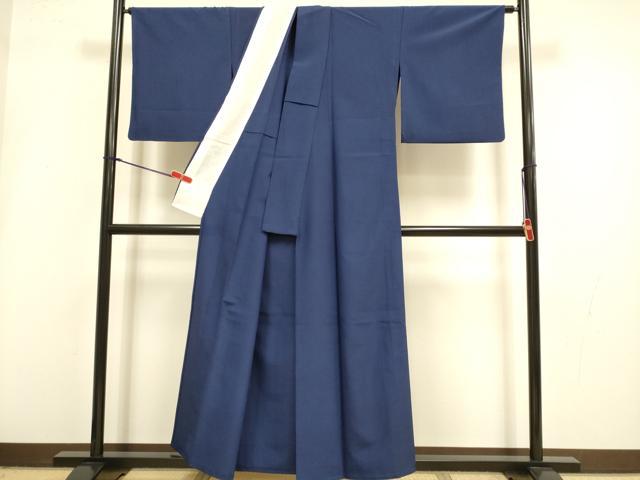平和屋着物▽色無地　単衣　濃い紺藍色　洗える着物　DABI4213du
