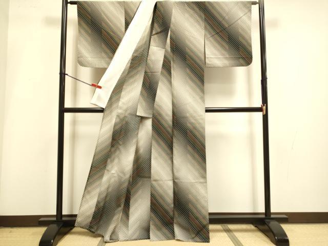 平和屋着物▽小紋　単衣　斜線文　洗える着物　DABI4220du