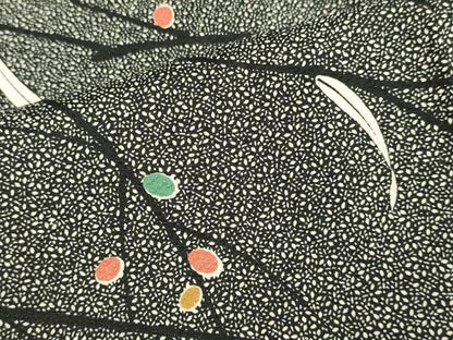 平和屋着物▽小紋　単衣　枝葉文　黒地　洗える着物　DABI4227du