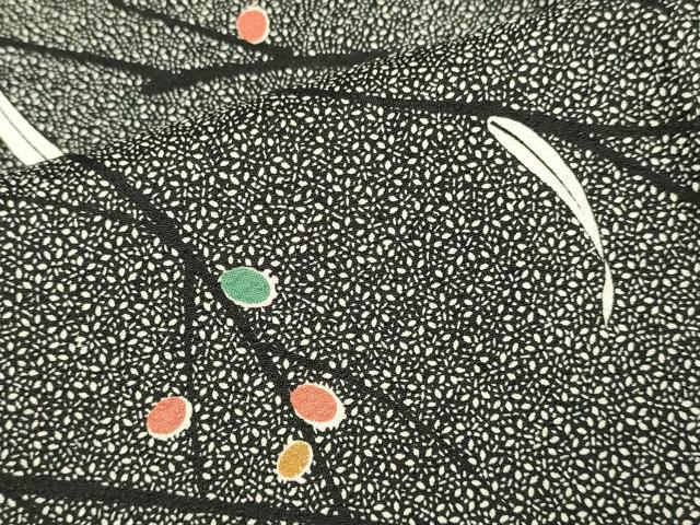 平和屋着物▽小紋　単衣　枝葉文　黒地　洗える着物　DABI4227du
