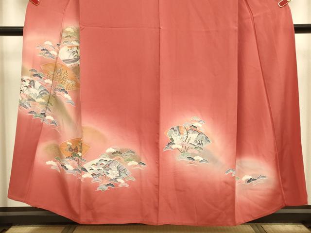 平和屋着物▽訪問着　単衣　扇面花鳥文　暈し染め　金彩　正絹　逸品　DABI4229du