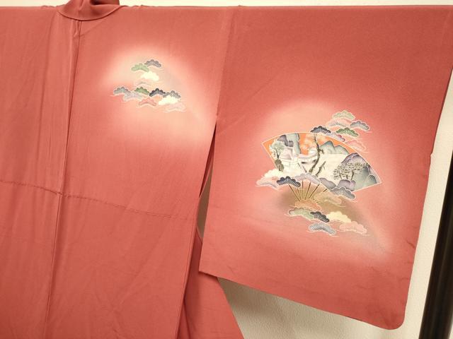平和屋着物▽訪問着　単衣　扇面花鳥文　暈し染め　金彩　正絹　逸品　DABI4229du