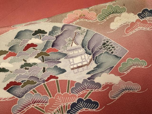 平和屋着物▽訪問着　単衣　扇面花鳥文　暈し染め　金彩　正絹　逸品　DABI4229du