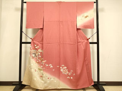 平和屋着物▽訪問着　単衣　御所車花文　暈し染め　金彩　正絹　逸品　DABI4237du