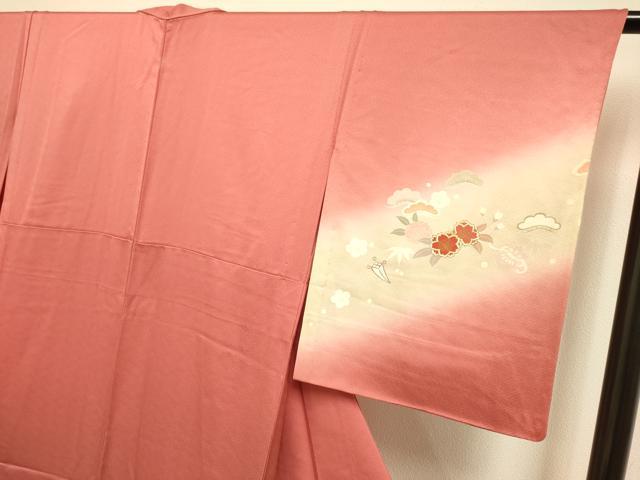 平和屋着物▽訪問着　単衣　御所車花文　暈し染め　金彩　正絹　逸品　DABI4237du