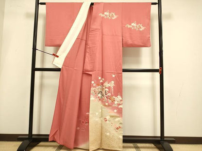 平和屋着物▽訪問着　単衣　御所車花文　暈し染め　金彩　正絹　逸品　DABI4237du