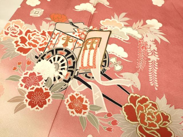 平和屋着物▽訪問着　単衣　御所車花文　暈し染め　金彩　正絹　逸品　DABI4237du