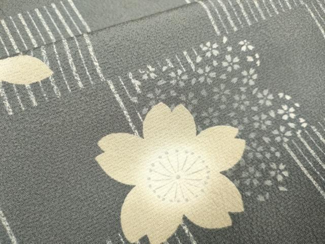 平和屋着物▽上質な小紋　単衣　市松舞桜文　正絹　逸品　未使用　DABI4238du