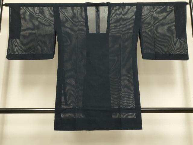平和屋着物▽道行コート　スリーシーズン　春夏秋　塵除け　草花文　濃い藍鉄色　ロング丈　正絹　逸品　DABI4251du