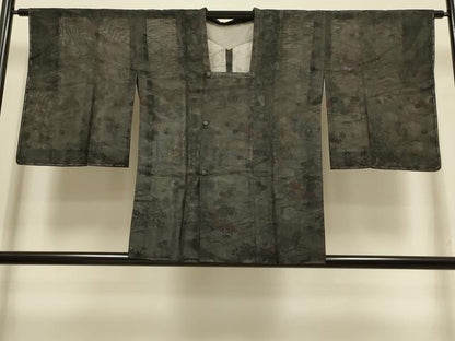 平和屋着物▽道行コート　スリーシーズン　春夏秋　塵除け　風景花文　正絹　逸品　DABI4253du