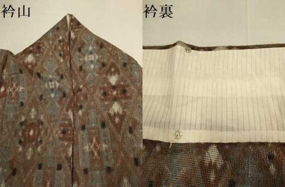 平和屋着物▽本塩沢　単衣　菱文　正絹　逸品　DABI4255du
