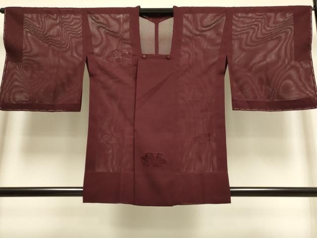 平和屋着物▽道行コート　スリーシーズン　春夏秋　塵除け　ドロンワーク　刺繍　花蝶文　濃い葡萄茶色　正絹　逸品　未使用　DABI4265du