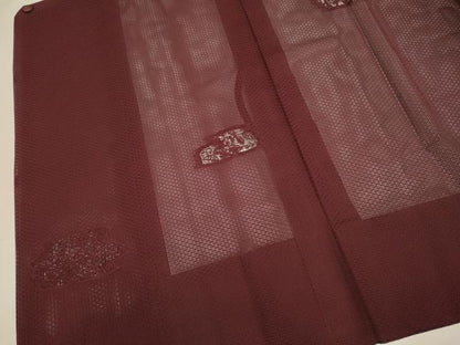 平和屋着物▽道行コート　スリーシーズン　春夏秋　塵除け　ドロンワーク　刺繍　花蝶文　濃い葡萄茶色　正絹　逸品　未使用　DABI4265du