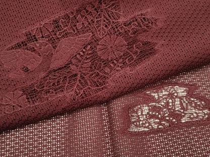 平和屋着物▽道行コート　スリーシーズン　春夏秋　塵除け　ドロンワーク　刺繍　花蝶文　濃い葡萄茶色　正絹　逸品　未使用　DABI4265du