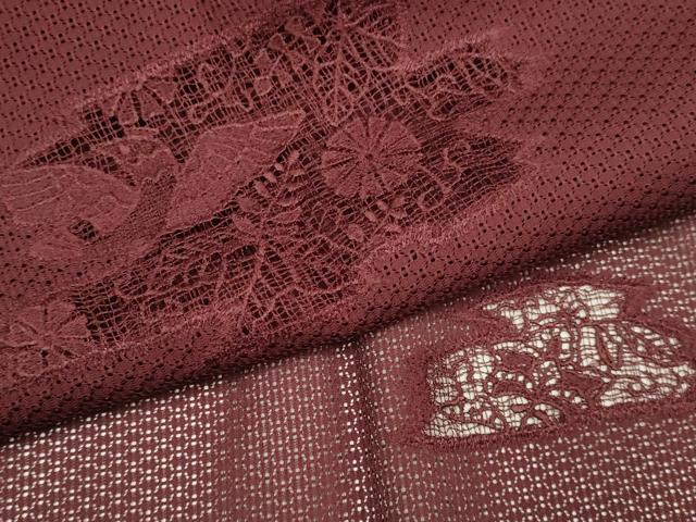 平和屋着物▽道行コート　スリーシーズン　春夏秋　塵除け　ドロンワーク　刺繍　花蝶文　濃い葡萄茶色　正絹　逸品　未使用　DABI4265du